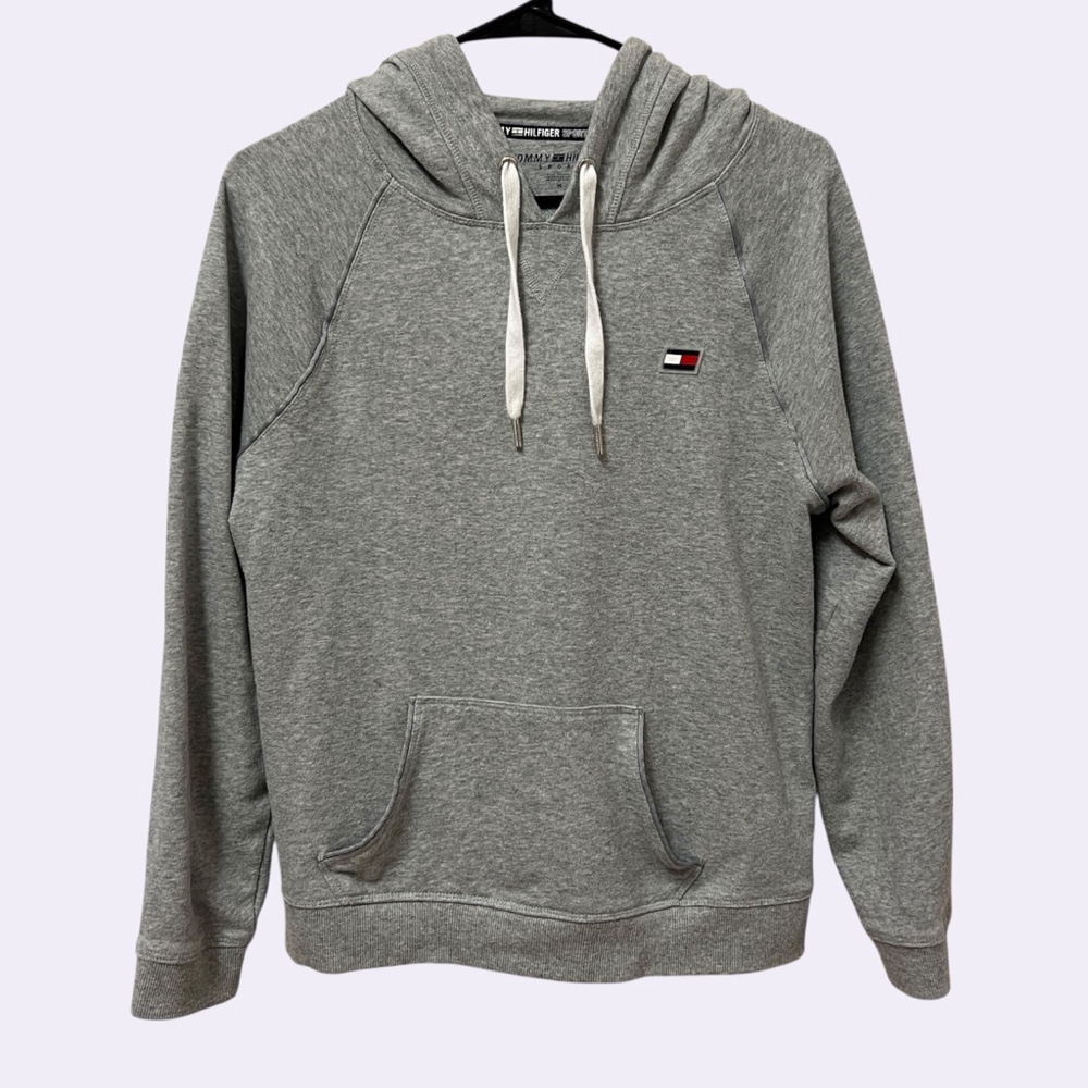 Tommy Hilfiger Sport Women’s Gray Hoodie Flag Logo Pullover Sweatshirt M
